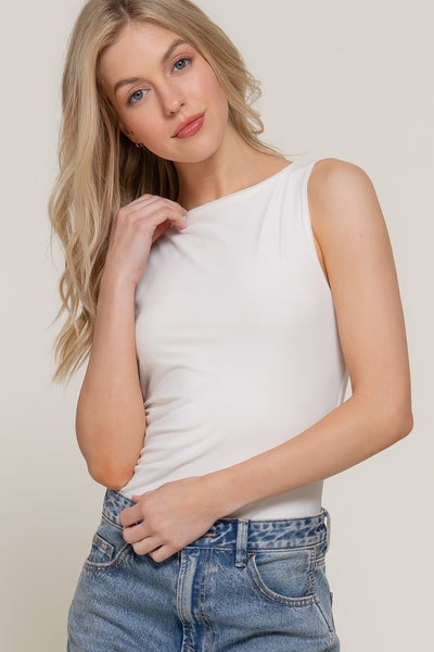 Sleeveless Shirring Mesh Bodysuit