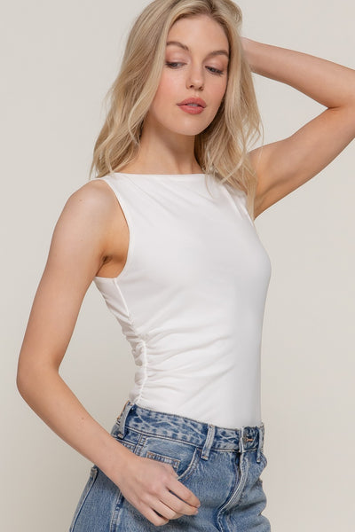 Sleeveless Shirring Mesh Bodysuit