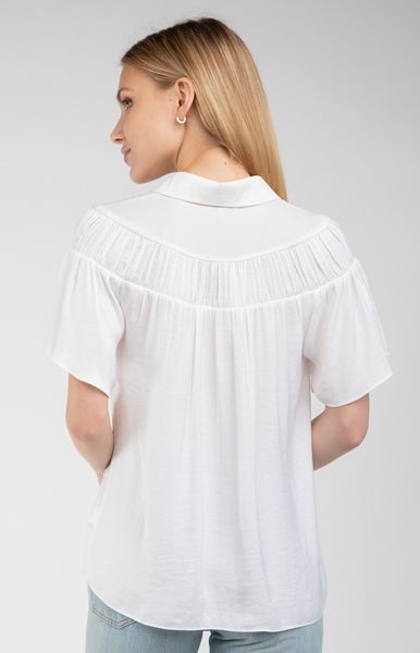 Satin Cap Sleeve Drop Shoulder Blouse