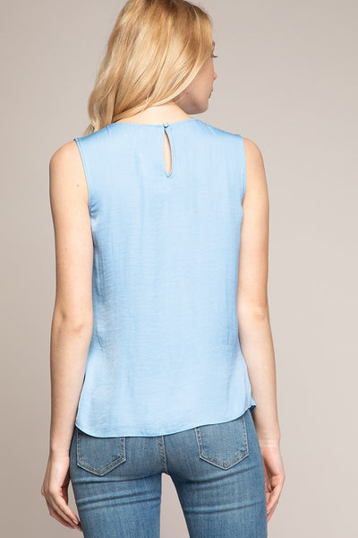 Satin Draped Front Sleeveless Top