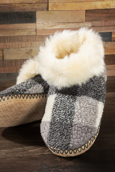 Buffalo Check and Faux Fur Bootie Slippers