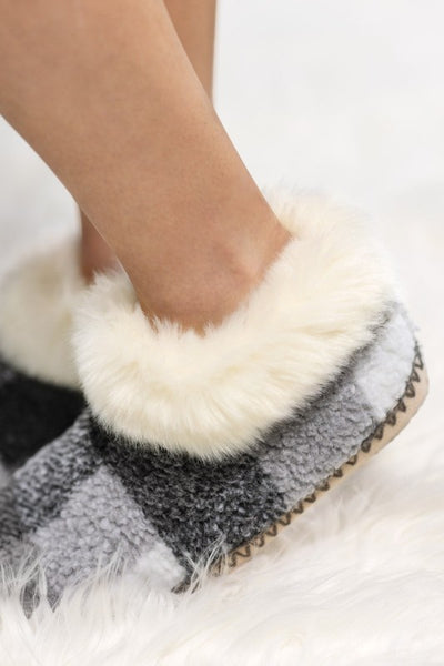 Buffalo Check and Faux Fur Bootie Slippers