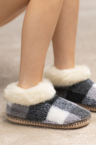 Buffalo Check and Faux Fur Bootie Slippers