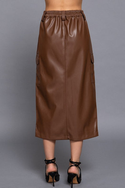 Faux Leather Midi Cargo Skirt