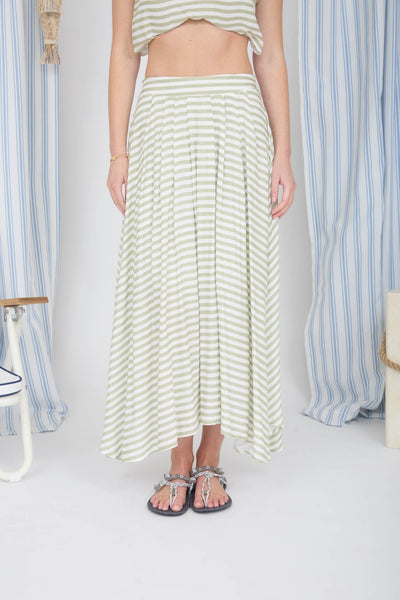 Stripe High Waist Pleated Midi Skirt