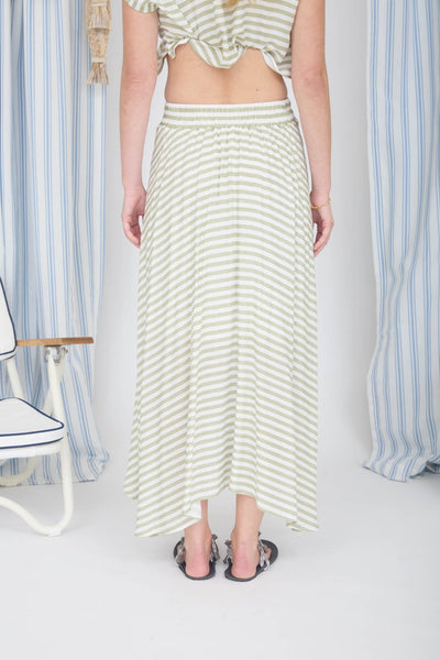 Stripe High Waist Pleated Midi Skirt