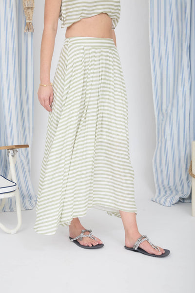 Stripe High Waist Pleated Midi Skirt