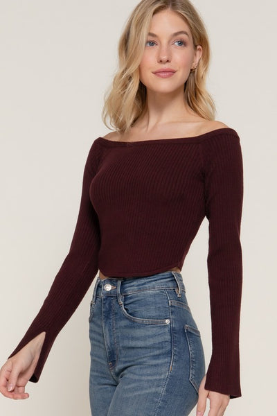 Off Shoulder Long Sleeve Knit Sweater Top