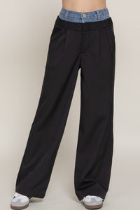 Contrast Denim Tailored Straight Pants