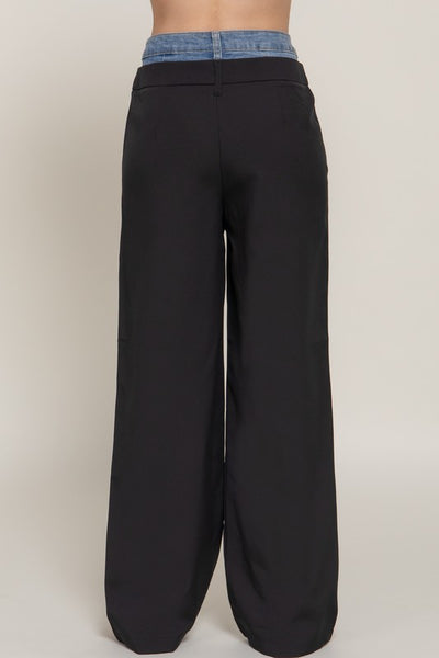 Contrast Denim Tailored Straight Pants