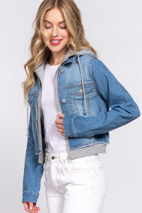 Stretch Denim Contrast Hoodie Jacket