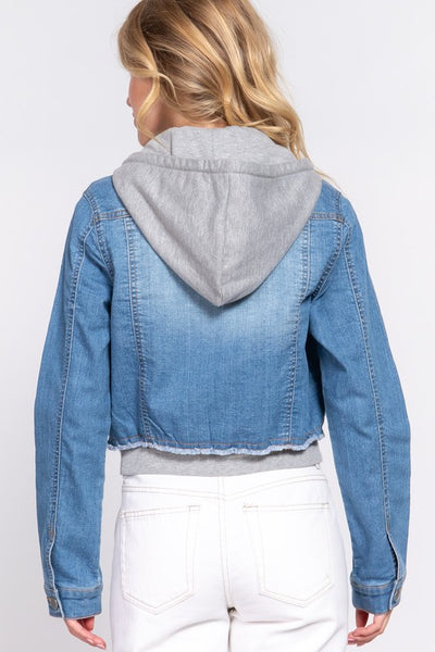 Stretch Denim Contrast Hoodie Jacket