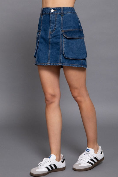 Stretch Denim Cargo Skirt