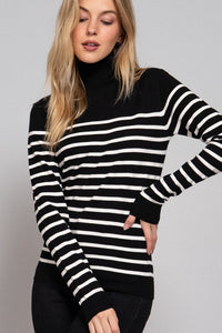 Super Soft Striped Turtle Neck Knit Sweater