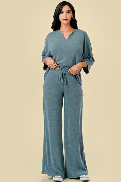 Super Soft Relaxed Fit 3/4 Sleeve Top + Pants Set