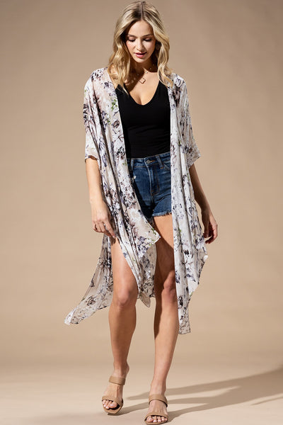 Beige Flowers Summer Kimono