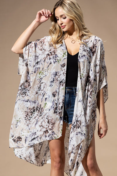 Beige Flowers Summer Kimono