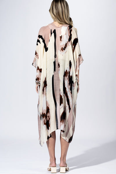 Beige Black Ink-wash Summer Kimono