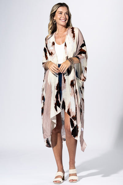Beige Black Ink-wash Summer Kimono