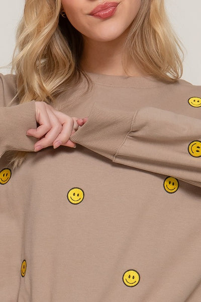 Embroidered Smiley Fleeced Sweatshirt