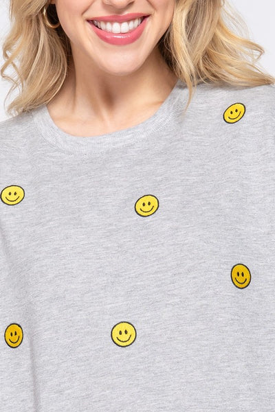 Embroidered Smiley Fleeced Sweatshirt