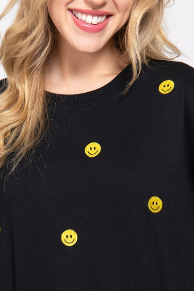 Embroidered Smiley Fleeced Sweatshirt