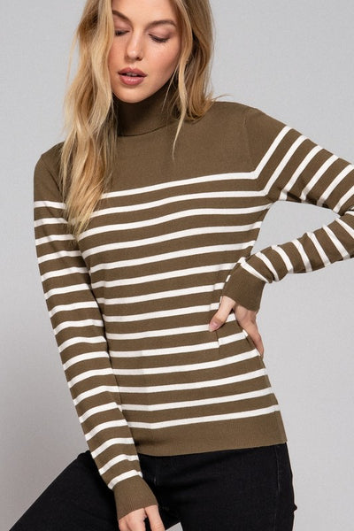 Super Soft Striped Turtle Neck Knit Sweater