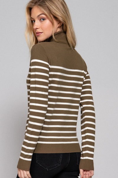 Super Soft Striped Turtle Neck Knit Sweater