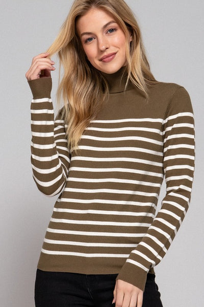 Super Soft Striped Turtle Neck Knit Sweater