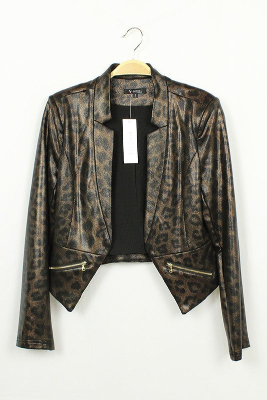 Leopard Print Open Front Jacket