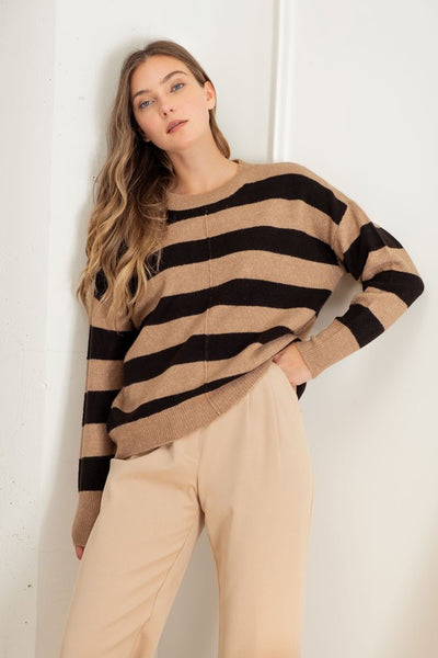 Stripe Crew Long Sleeve Soft Knit Sweater