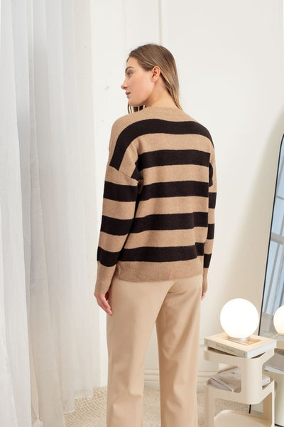 Stripe Crew Long Sleeve Soft Knit Sweater