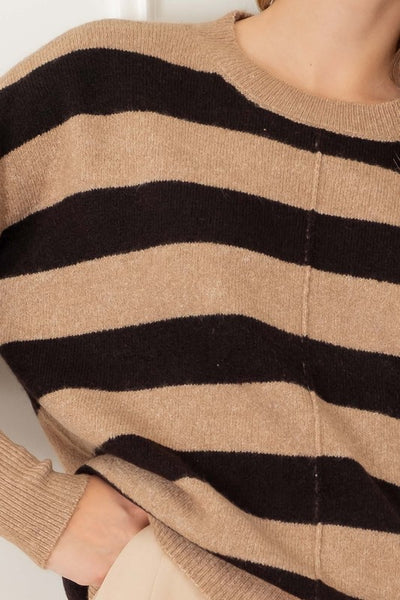 Stripe Crew Long Sleeve Soft Knit Sweater