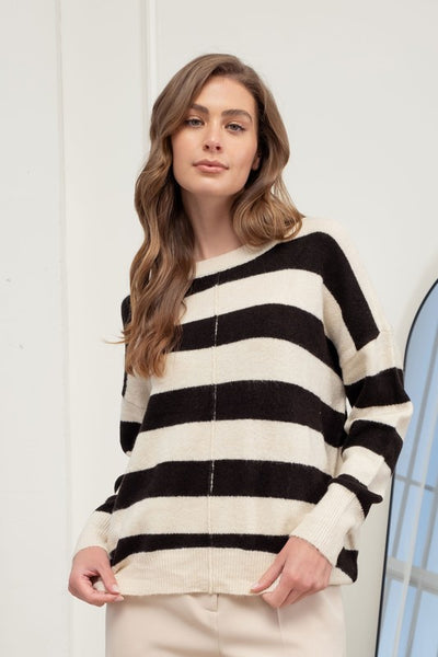 Stripe Crew Long Sleeve Soft Knit Sweater