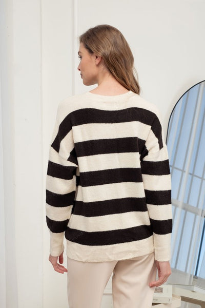 Stripe Crew Long Sleeve Soft Knit Sweater