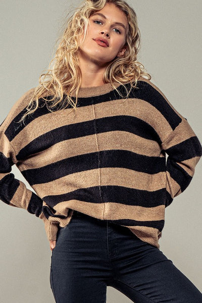 Stripe Crew Long Sleeve Soft Knit Sweater