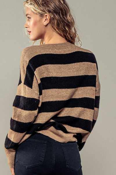 Stripe Crew Long Sleeve Soft Knit Sweater