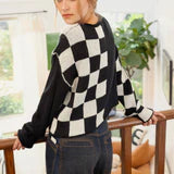 ColorBlock Checkered Long Sleeve Heavy Knit Sweater