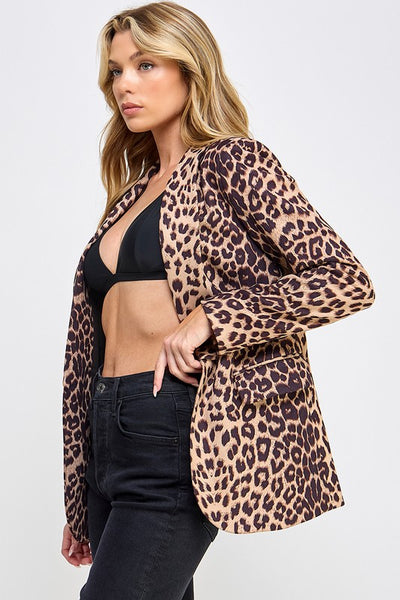 Suede Leopard Lapel Lined Jacket