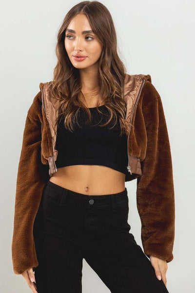 Soft Faux Fur + Leather Hoodie Jacket