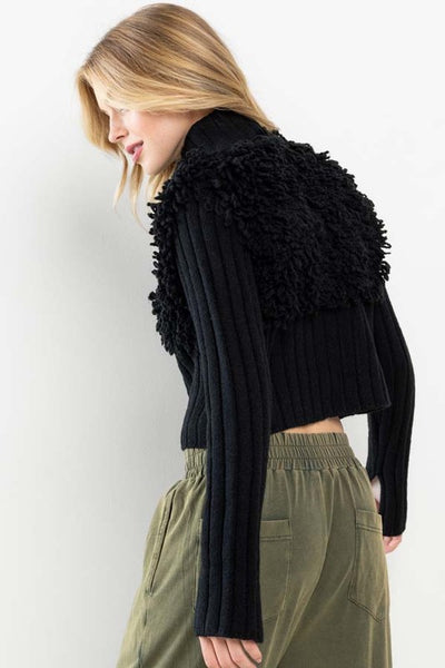Knit Faux Sheep Fur Zipper Sweater Jacket