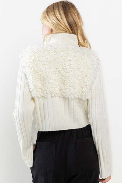 Knit Faux Sheep Fur Zipper Sweater Jacket