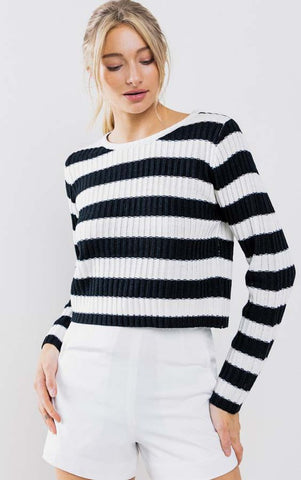 Striped Knit Crew Neck Sweater