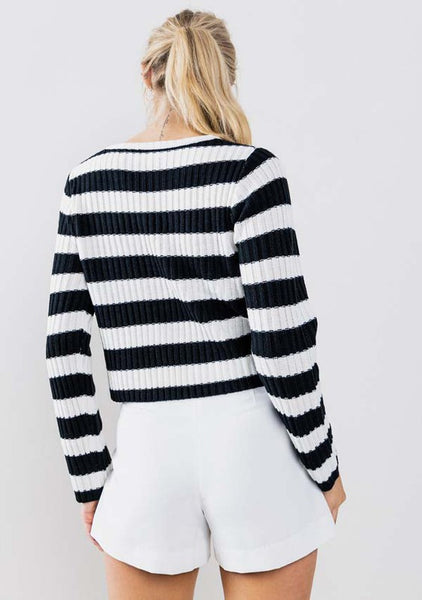 Striped Knit Crew Neck Sweater