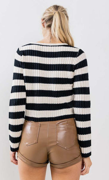 Striped Knit Crew Neck Sweater