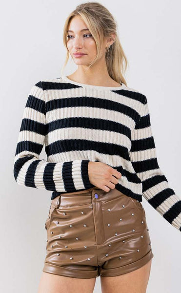 Striped Knit Crew Neck Sweater