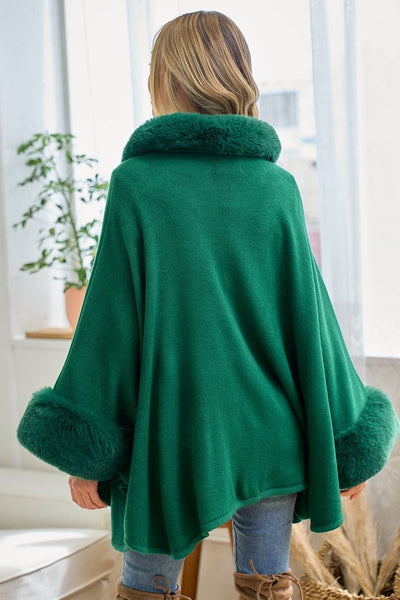 Soft Faux Fur Solid Knit Cape Coat