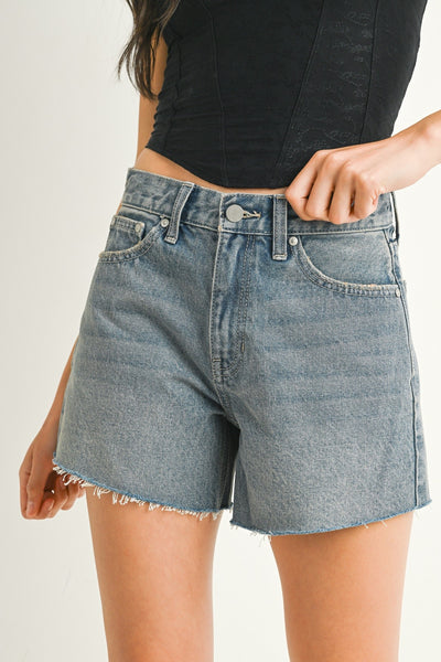 Denim Short A-Line de Tiro Alto Vintage