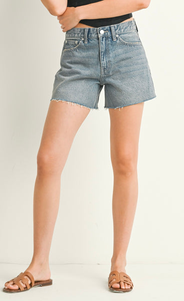 Denim Short A-Line de Tiro Alto Vintage