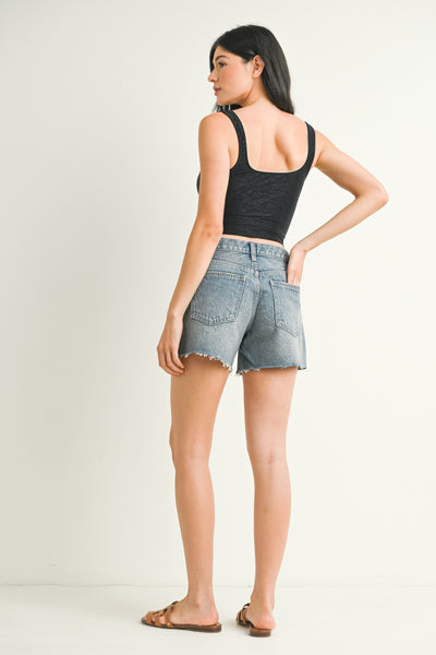 Denim Short A-Line de Tiro Alto Vintage